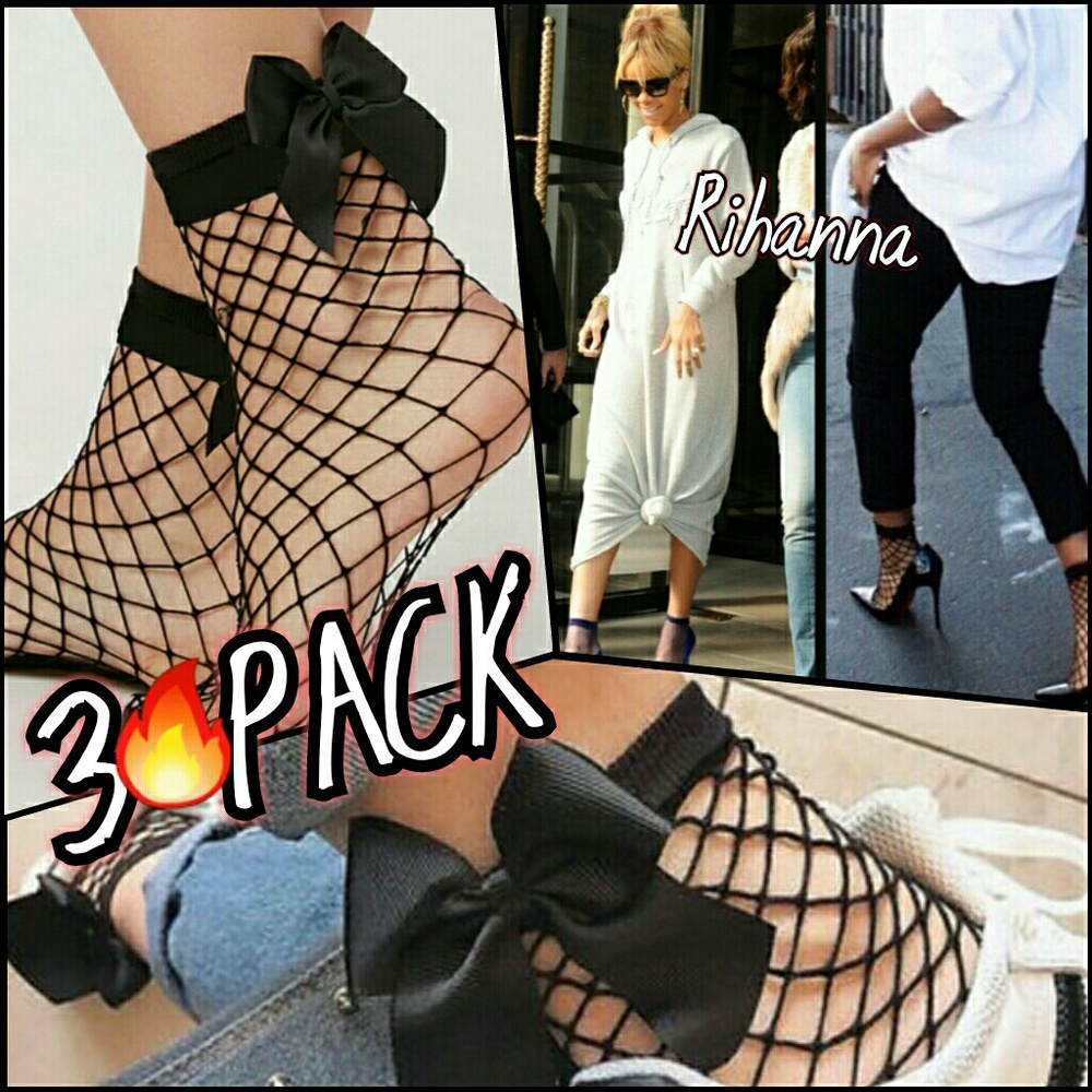 🚫SOLD OUT🚫 Punk Fish Net Bow Socks (3 Sets) - Picture 1 of 5